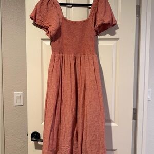 Madewell Smocked Bodice Midi Dress in Dusty Rose